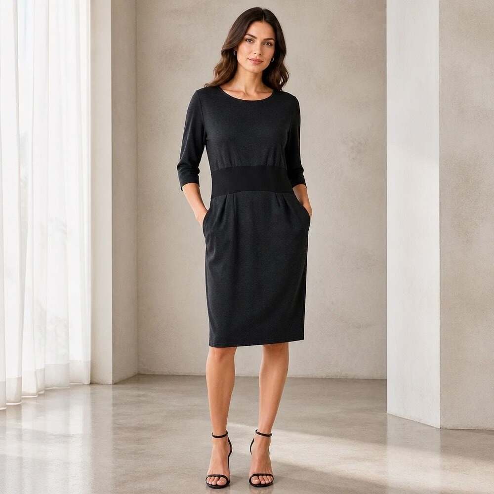 Numinou Black Jersey Knit Midi Dress with Waist Band and Pockets Size 46